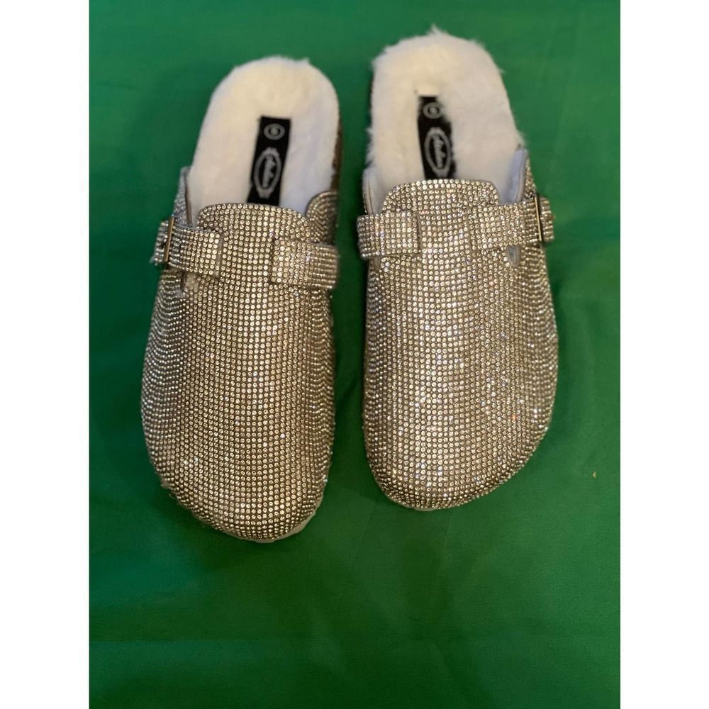 Adalina Silver rhinestone  fur lined mule Silver size 5 - Picture 2 of 5